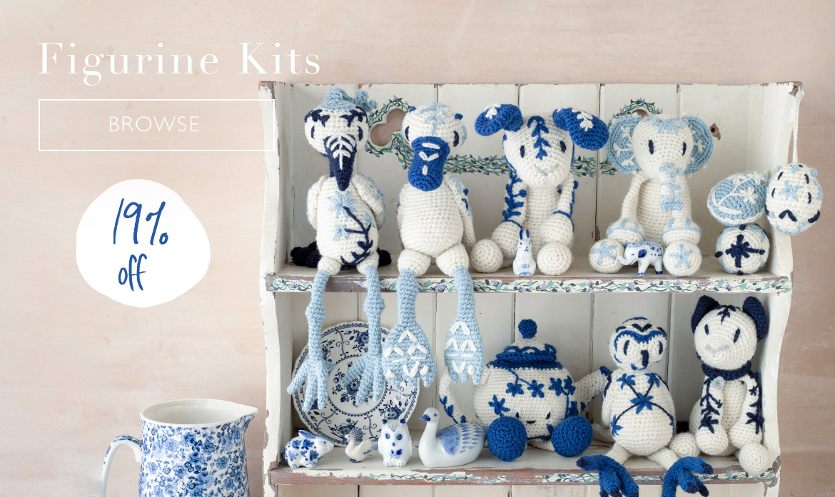 Figurine needlework blue white china crochet pattern kits toft discount